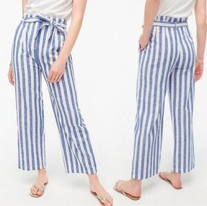 J. Crew Factory Linen Blend Paperbag Waist Striped Wide Leg Pants Coastal Preppy